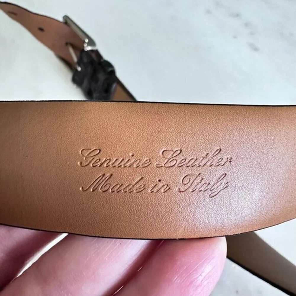 Brooks Brothers Women's Black Croc Embossed Leather‎ Belt with Silver Tone 38